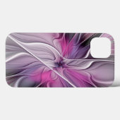 Floral Fractal Modern Abstract Bloemroze grijs Case-Mate iPhone Case (Achterkant (horizontaal))