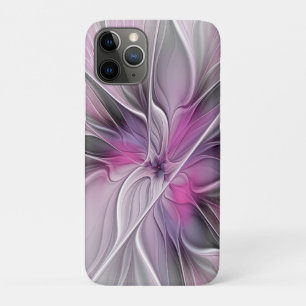 Floral Fractal Modern Abstract Bloemroze grijs Case-Mate iPhone Case