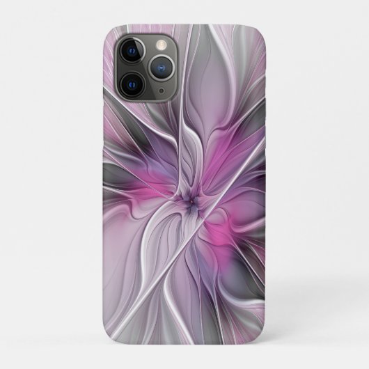 Floral Fractal Modern Abstract Bloemroze grijs Case-Mate iPhone Case (Achterkant)