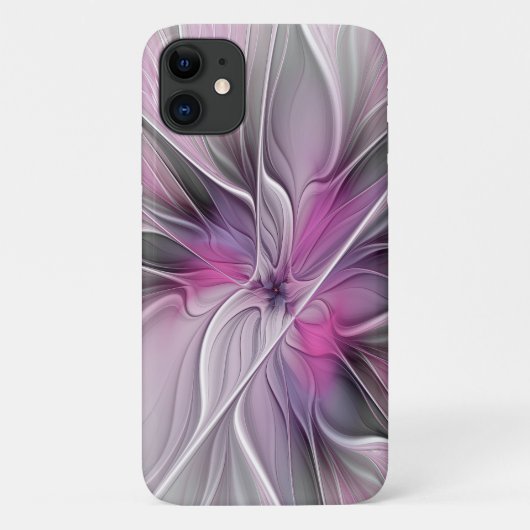 Floral Fractal Modern Abstract Bloemroze grijs Case-Mate iPhone Case (Achterkant)