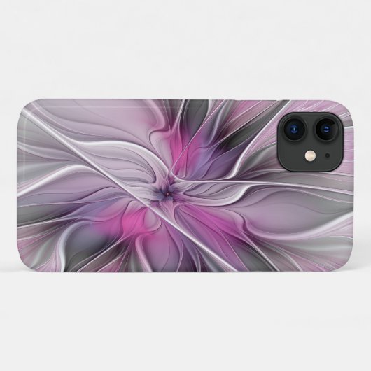 Floral Fractal Modern Abstract Bloemroze grijs Case-Mate iPhone Case (Achterkant (horizontaal))