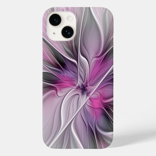 Floral Fractal Modern Abstract Bloemroze grijs Case-Mate iPhone Case (Achterkant)