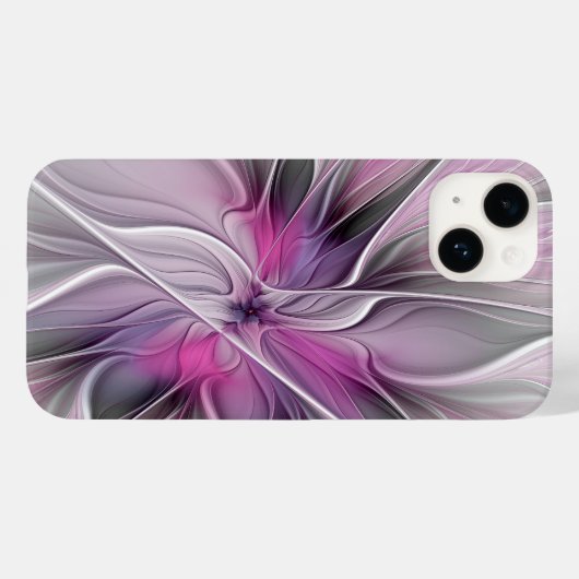 Floral Fractal Modern Abstract Bloemroze grijs Case-Mate iPhone Case (Achterkant (horizontaal))