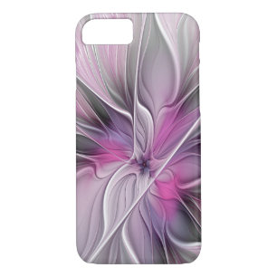 Floral Fractal Modern Abstract Bloemroze grijs Case-Mate iPhone Case