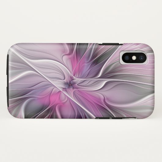 Floral Fractal Modern Abstract Bloemroze grijs Case-Mate iPhone Case (Achterkant (horizontaal))