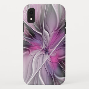 Floral Fractal Modern Abstract Bloemroze grijs Case-Mate iPhone Case