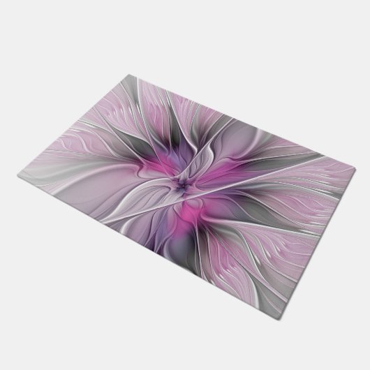 Floral Fractal Modern Abstract Bloemroze grijs Deurmat (Schuin)