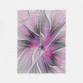 Floral Fractal Modern Abstract Bloemroze grijs Fleece Deken (Voorkant)