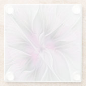 Floral Fractal Modern Abstract Bloemroze grijs Glazen Onderzetter (Achterkant)