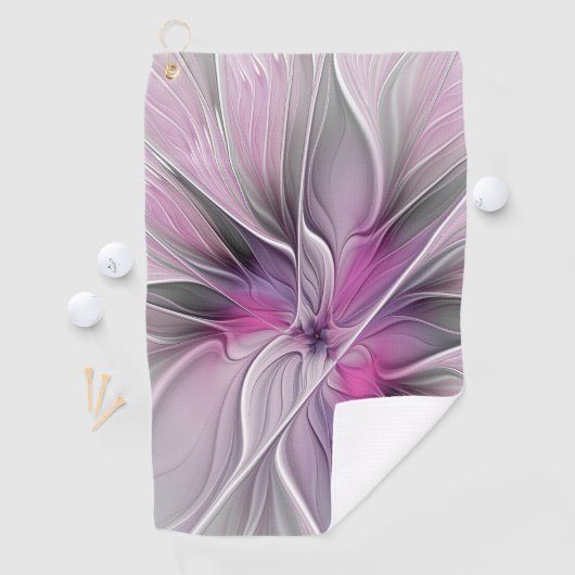 Floral Fractal Modern Abstract Bloemroze grijs Golfhanddoek (Insitu)