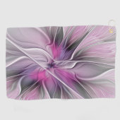Floral Fractal Modern Abstract Bloemroze grijs Golfhanddoek (Horizontaal)