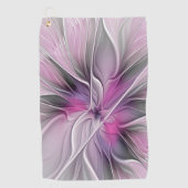Floral Fractal Modern Abstract Bloemroze grijs Golfhanddoek (Voorkant)