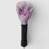 Floral Fractal Modern Abstract Bloemroze grijs Golfheadcover (Voorkant)