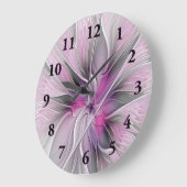 Floral Fractal Modern Abstract Bloemroze grijs Grote Klok (Hoek)