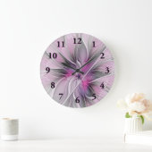 Floral Fractal Modern Abstract Bloemroze grijs Grote Klok (Huis)