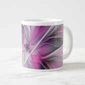 Floral Fractal Modern Abstract Bloemroze grijs Grote Koffiekop (Voorkant rechts)