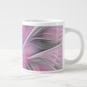 Floral Fractal Modern Abstract Bloemroze grijs Grote Koffiekop (Rechts)