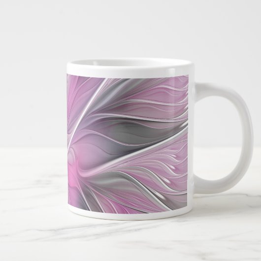 Floral Fractal Modern Abstract Bloemroze grijs Grote Koffiekop (Rechts)