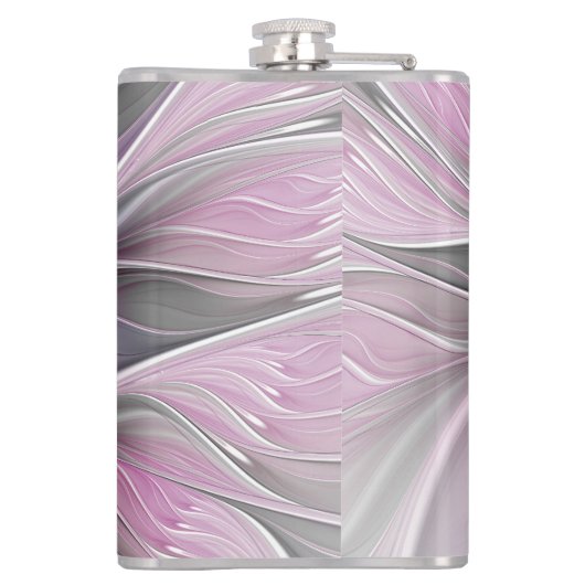 Floral Fractal Modern Abstract Bloemroze grijs Heupfles (Achterkant)