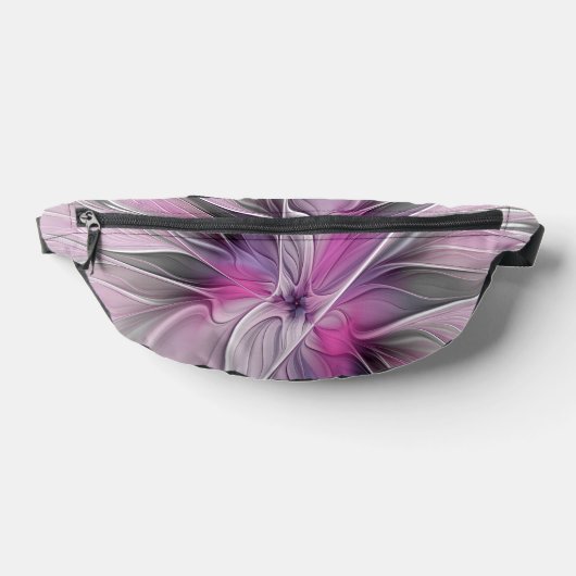 Floral Fractal Modern Abstract Bloemroze grijs Heuptasje (Liggend)