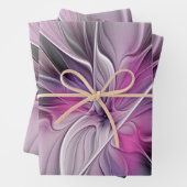 Floral Fractal Modern Abstract Bloemroze grijs Inpakpapier Vel (In situ)