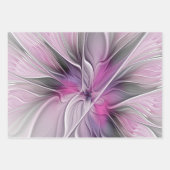 Floral Fractal Modern Abstract Bloemroze grijs Inpakpapier Vel (Voorkant)