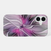 Floral Fractal Modern Abstract Bloemroze grijs iPhone 16 Hoesje (Achterkant horizontaal)