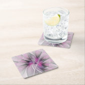 Floral Fractal Modern Abstract Bloemroze grijs Kartonnen Onderzetters (Insitu)