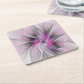 Floral Fractal Modern Abstract Bloemroze grijs Kartonnen Onderzetters (Schuin)