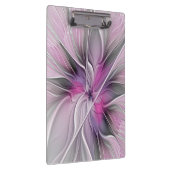 Floral Fractal Modern Abstract Bloemroze grijs Klembord (Rechts)