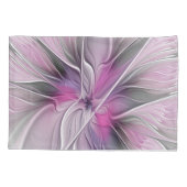 Floral Fractal Modern Abstract Bloemroze grijs Kussensloop (Achterkant)