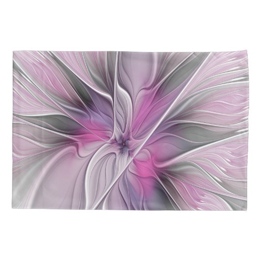 Floral Fractal Modern Abstract Bloemroze grijs Kussensloop (Achterkant)