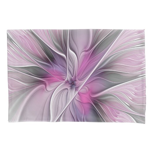 Floral Fractal Modern Abstract Bloemroze grijs Kussensloop (Voorkant)