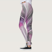 Floral Fractal Modern Abstract Bloemroze grijs Leggings (Links)