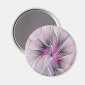 Floral Fractal Modern Abstract Bloemroze grijs Magneet (Voorkant / Achterkant)