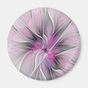 Floral Fractal Modern Abstract Bloemroze grijs Magneet