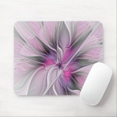 Floral Fractal Modern Abstract Bloemroze grijs Muismat (Met muis)