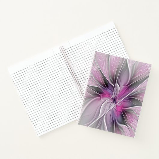 Floral Fractal Modern Abstract Bloemroze grijs Notitieboek (Binnen)