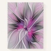 Floral Fractal Modern Abstract Bloemroze grijs Notitieboek (Voorkant)