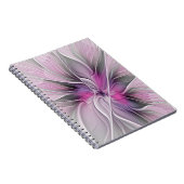Floral Fractal Modern Abstract Bloemroze grijs Notitieboek (Rechterzijde)