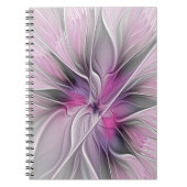 Floral Fractal Modern Abstract Bloemroze grijs Notitieboek (Voorkant)