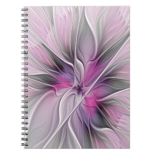 Floral Fractal Modern Abstract Bloemroze grijs Notitieboek