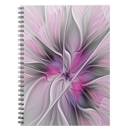 Floral Fractal Modern Abstract Bloemroze grijs Notitieboek (Voorkant)