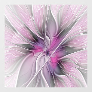 Floral Fractal Modern Abstract Bloemroze grijs Raamsticker