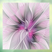 Floral Fractal Modern Abstract Bloemroze grijs Raamsticker (Vel 3)