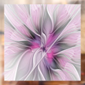 Floral Fractal Modern Abstract Bloemroze grijs Raamsticker (Vel 2)