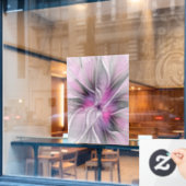 Floral Fractal Modern Abstract Bloemroze grijs Raamsticker (Cafe Raam)