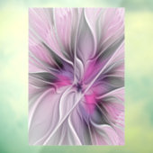Floral Fractal Modern Abstract Bloemroze grijs Raamsticker (Vel 3)