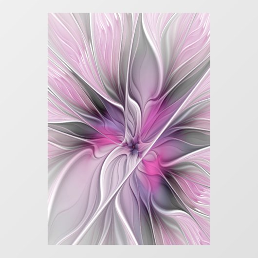 Floral Fractal Modern Abstract Bloemroze grijs Raamsticker (Vel)