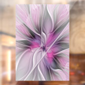 Floral Fractal Modern Abstract Bloemroze grijs Raamsticker (Vel 2)